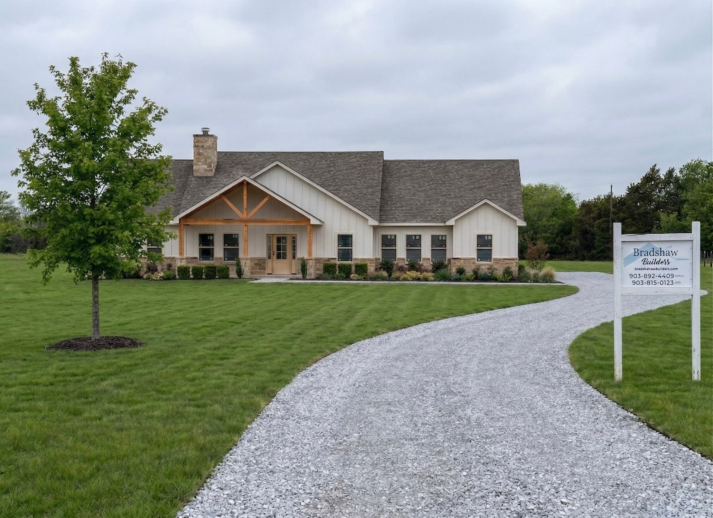 Custom farmhouse home built by Bradshaw Builders in Sherman, TX